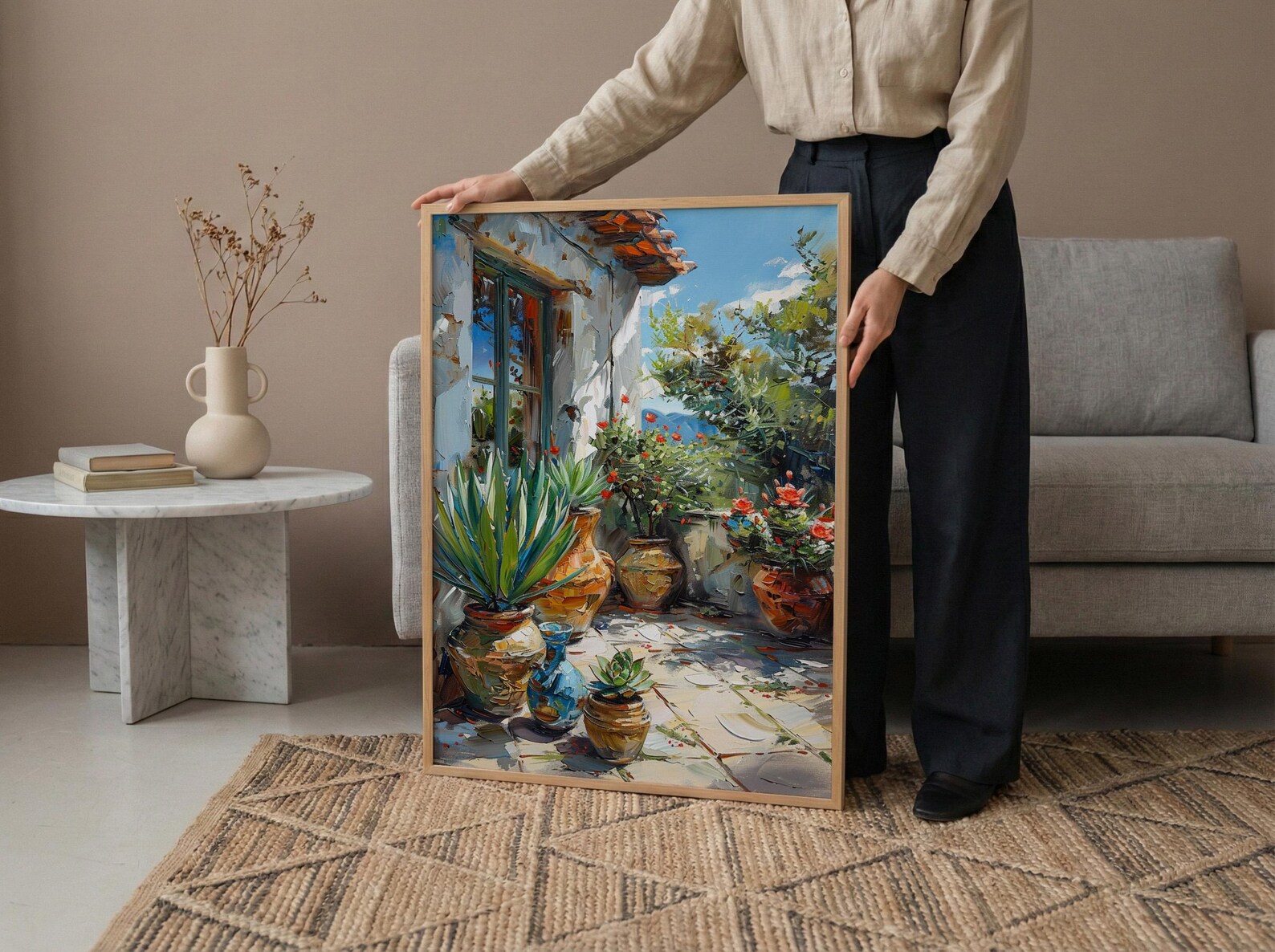 Terracotta Agave Pot Poster, Desert Boho Plant Home Decor - Green Succulent Summer Patio — view 6