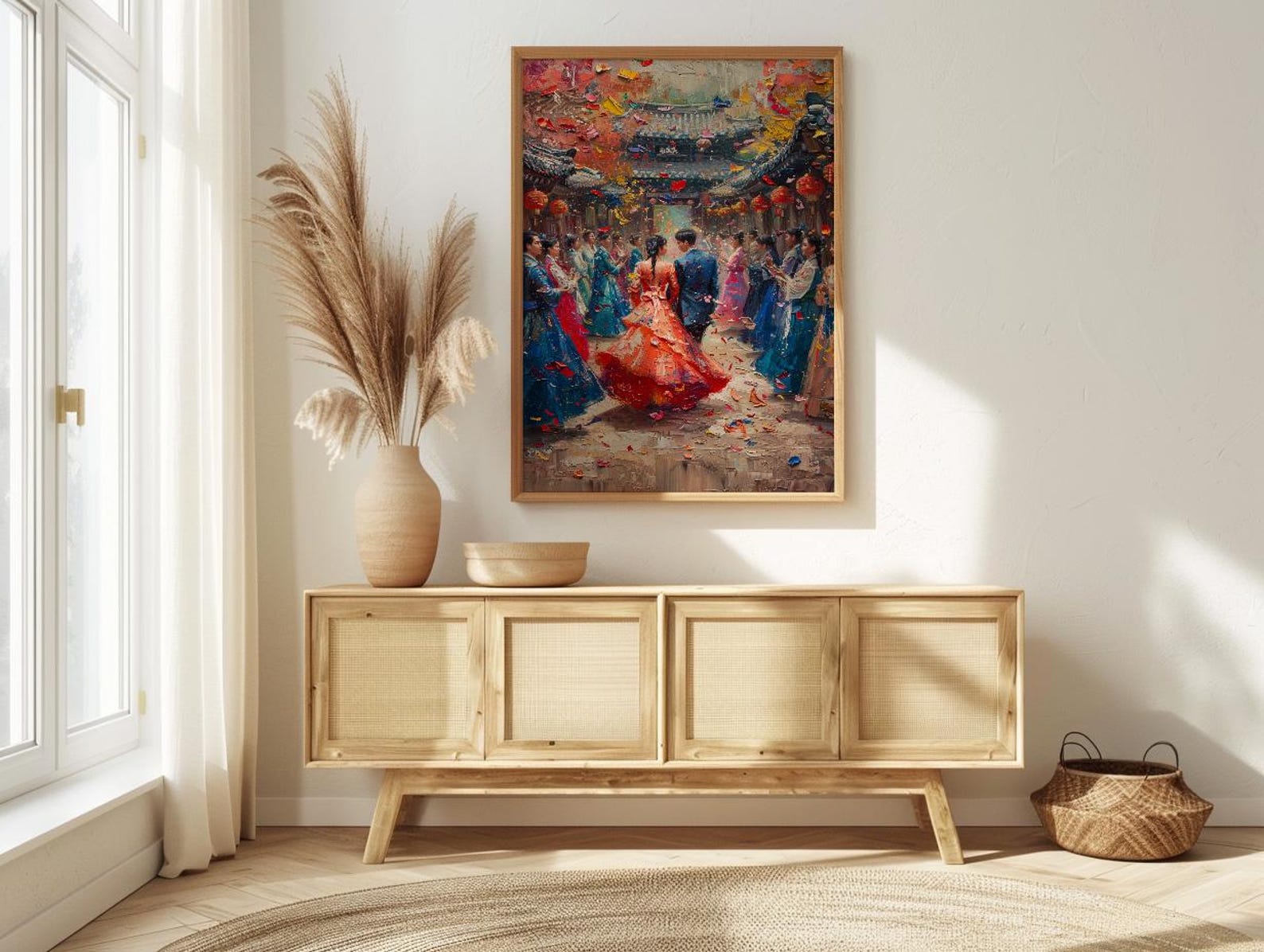Korean Wedding Celebration Art, Hanok Village Decor - Anniversary Gift — view 4