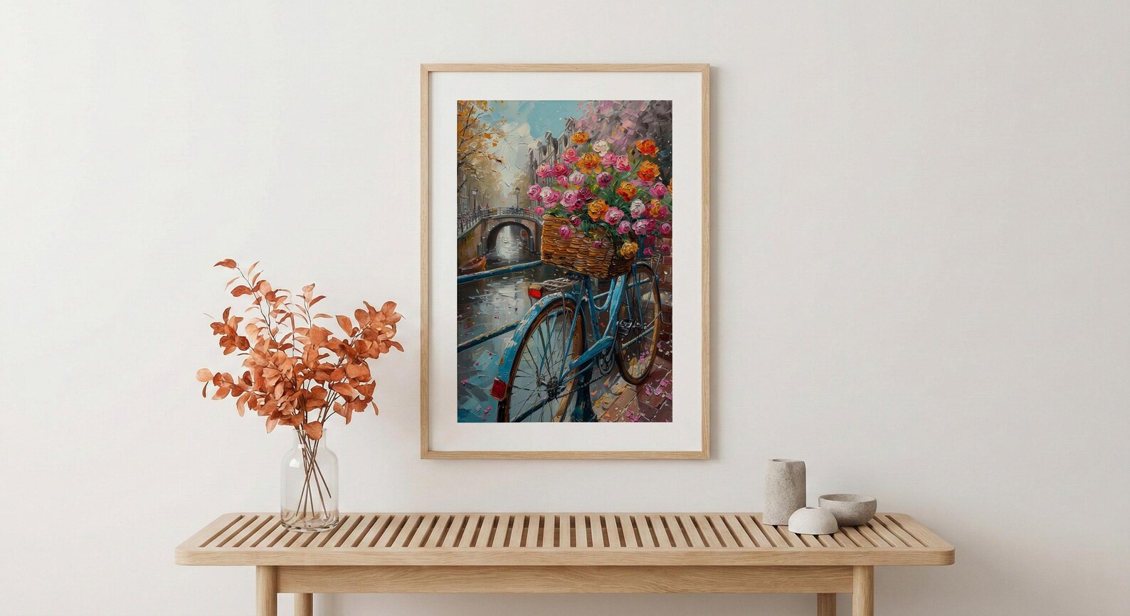 Amsterdam Tulip Bicycle Art Print, Pink Spring Canal Decor - Housewarming Gift — view 5