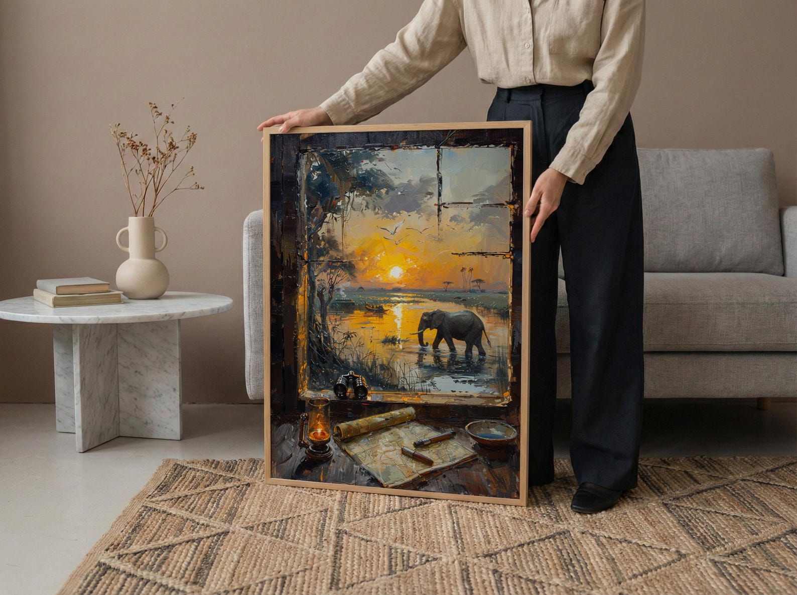 Impasto Safari Window Wall Art - Elephant Print — view 4