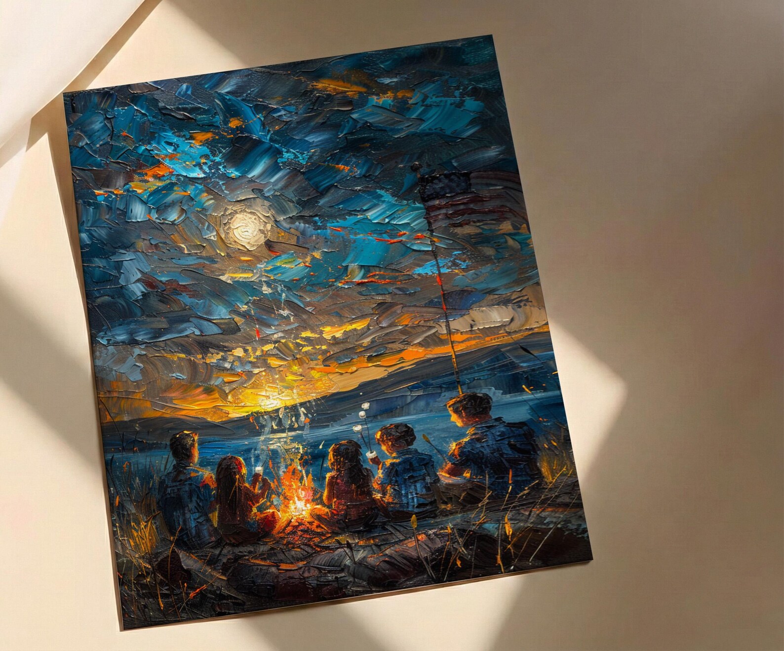 Family Campfire Poster, Summer Night Decor - Patriotic Outdoor Art — view 2