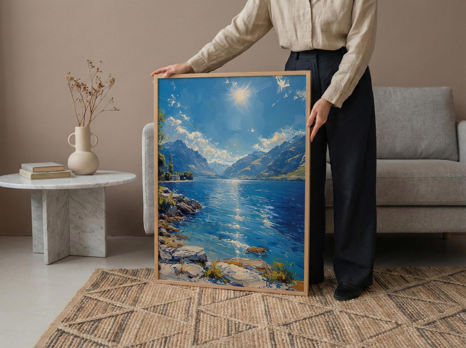 Queenstown Lake View Nature Poster, Majestic Mountain Home Decor - New Zealand Water Summer Beauty — view 6