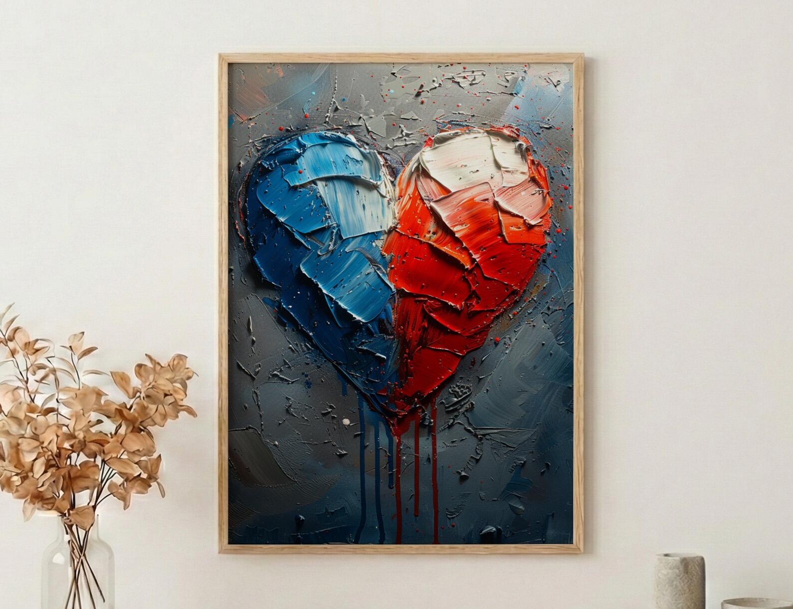 Patriotic Heart Art Print, Abstract Flag Decor - Red White Blue Wall Art