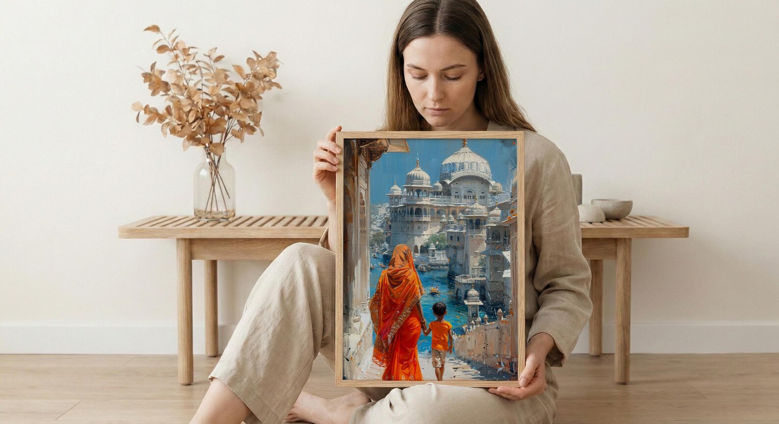 Udaipur India Print, White City Wall Art, Mothers Day Gift From Son, Mom And Son Poster, Museum Quality Decor — view 6