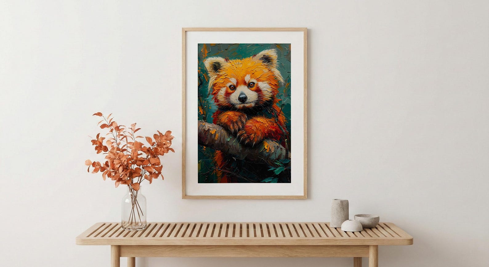 Red Panda Poster, Himalayan Nature Decor - Mossy Tree Branch Art — view 5