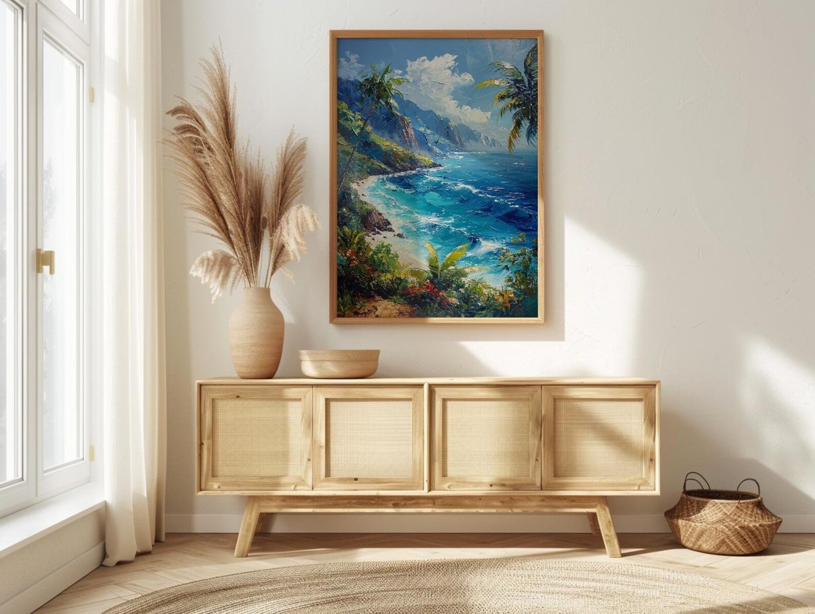 Tahiti Emerald Peak Art Print, Tropical Ocean Home Decor - Lush Green Nature Summer Landscape — view 4