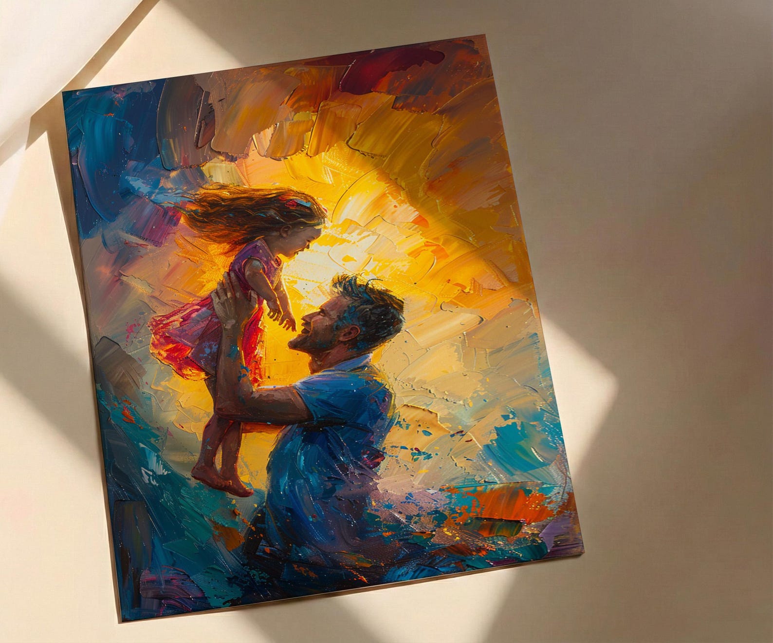 Father And Child Art Print, Father's Day Gift Decor - Summer Silhouette Poster — view 2