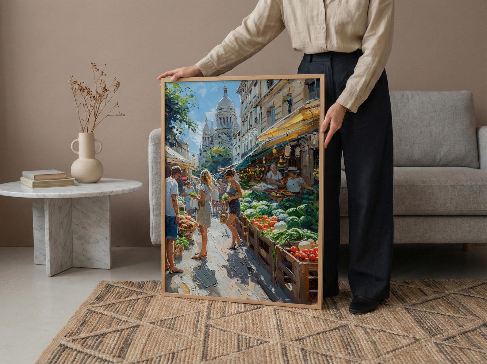 Paris Market Art Print, Organic Food Home Decor - Rustic Bread Green Vegetable Summer Setting — view 6